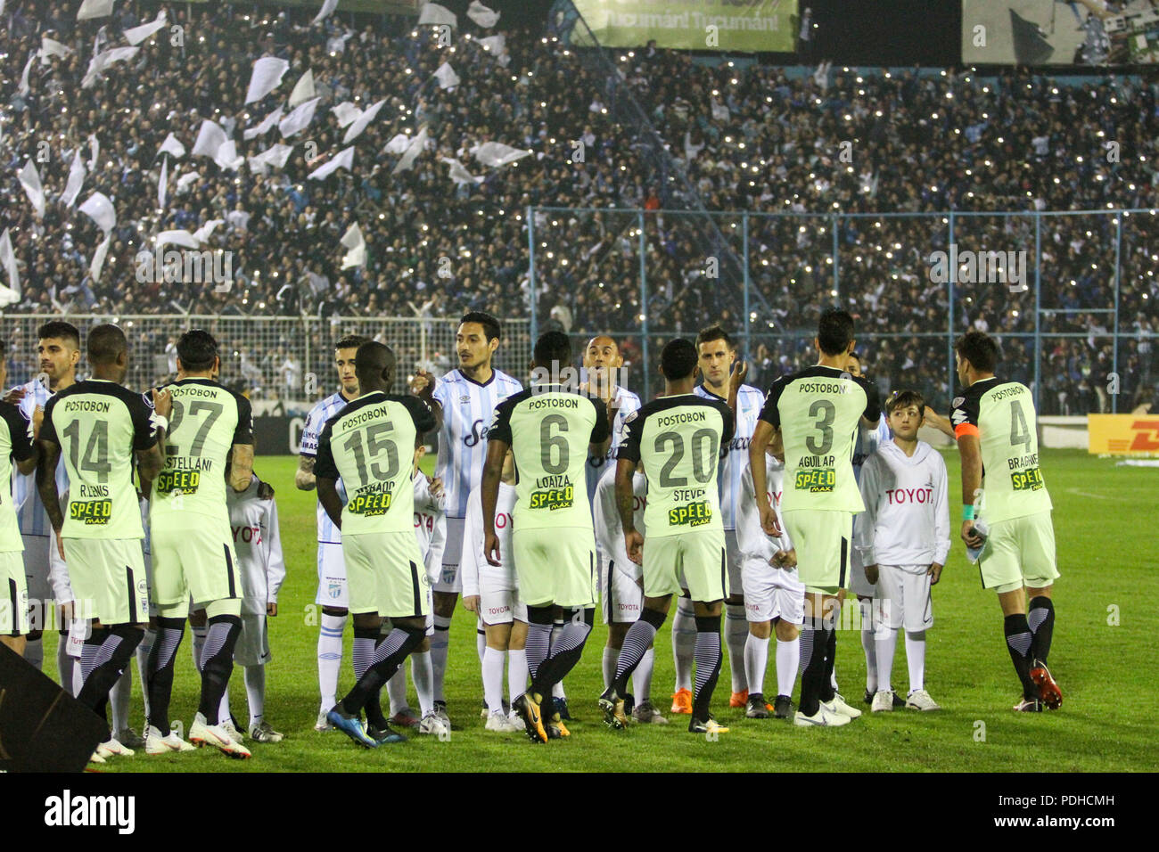 Nacional S Player Greet Tucuman S Players Before A Match Of The Copa Libertadores Between Argentina S Atletico Tucuman