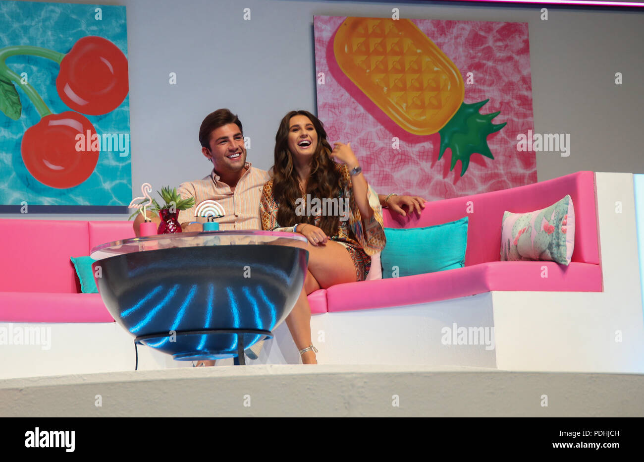 London UK 10 August 2018 The contestants of  Love Island ,the most talked about program this Summer,  got together in the London Excel for a  live stage show and Meet & Greet experience,Adam ,Megan ,Eyal, Dani,Wes ,Jack Georgia ,Kas,Josh ,Samira,Laura and Paul@Paul Quezada-Neiman/Alamy Live News Stock Photo