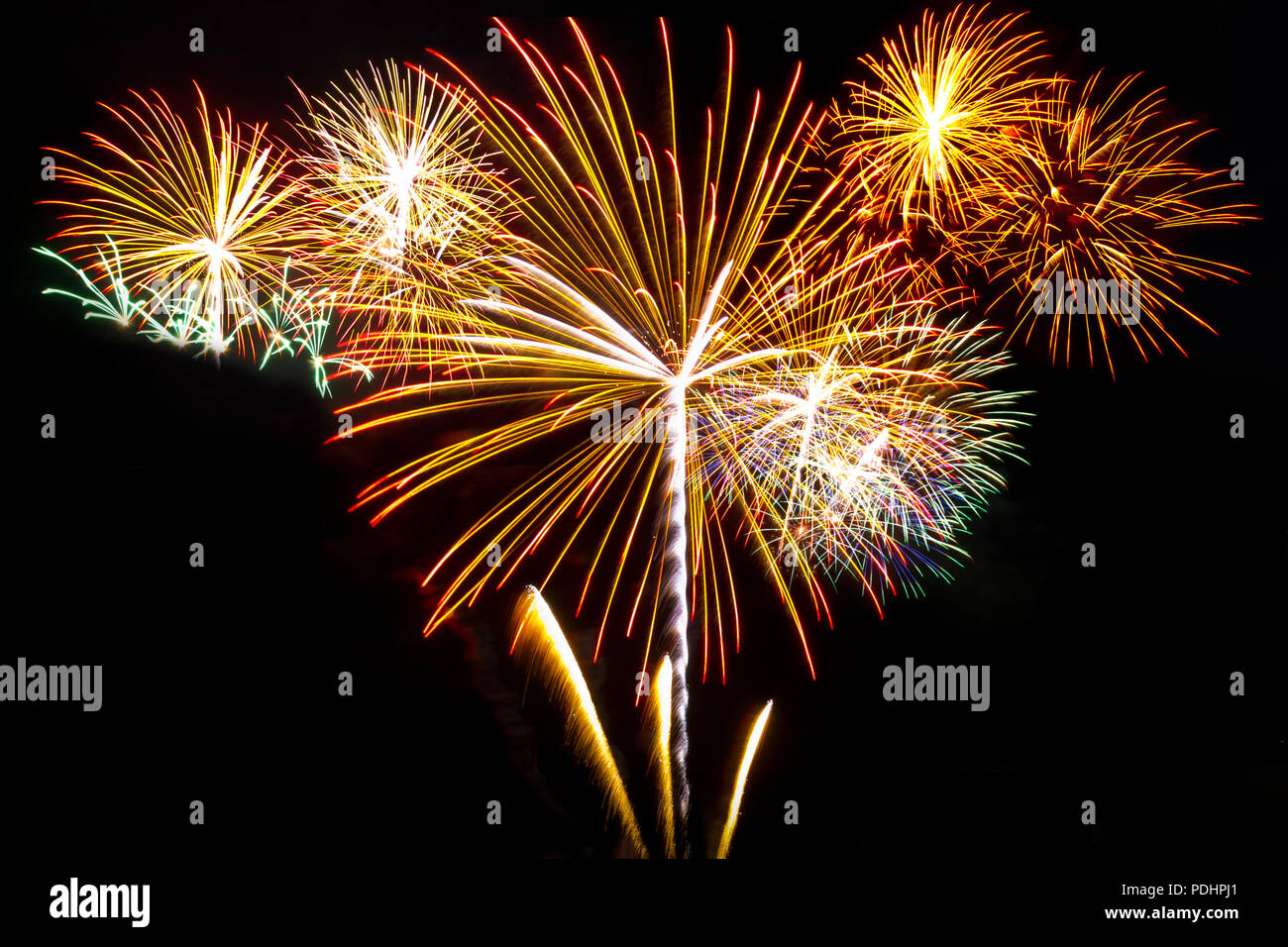 fireworks on the black sky background Stock Photo
