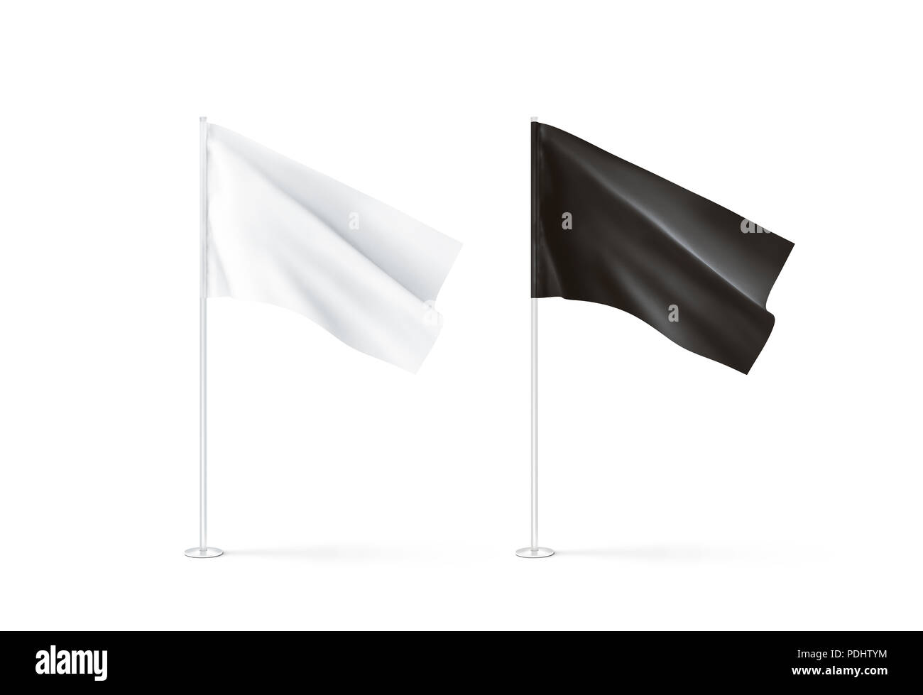 Download Blank Black And White Flag Mockup Set Waving 3d Rendnering Clear Rippled Flagpole Design Mock Up Isolated Pole With Banner On Wind Business Branding Cloth Pennon Clean Pillar Logo Presentation Stock Photo