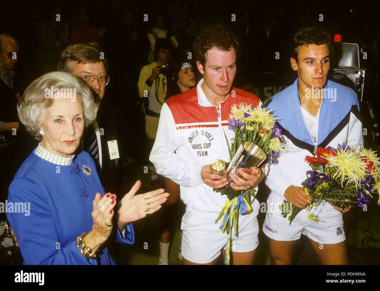 JOHN MC ENROE and Mats Wilander applauded by Princess Lilian after the