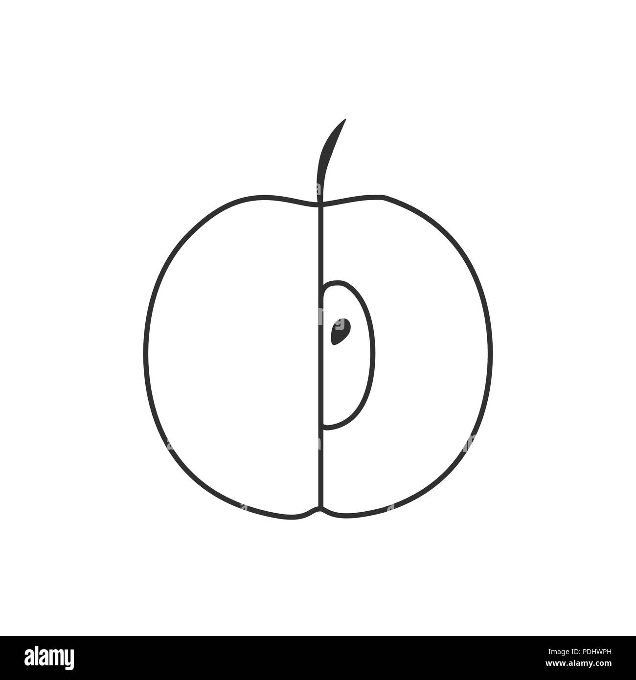 Half apple icon in black flat outline design. Stock Vector