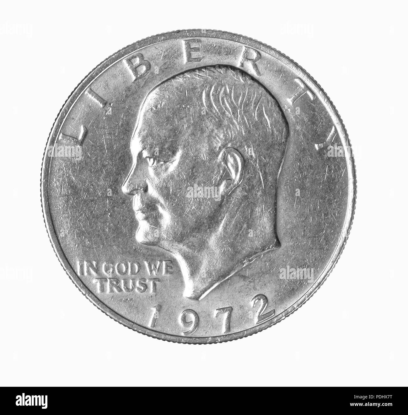 The Eisenhower Dollar is a $1 coin that was issued by the United States government from 1971–1978.  The Eisenhower Dollar is named for General of the  Stock Photo