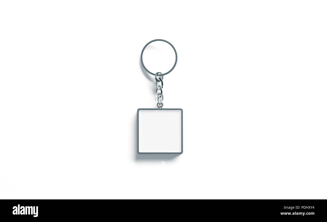 Blank metal square white key chain mockup top view, 3d rendering. Clear  silver keychain design mock up isolated. Empty plain keyring souvenir  holder template. Steel trinket label Stock Photo - Alamy