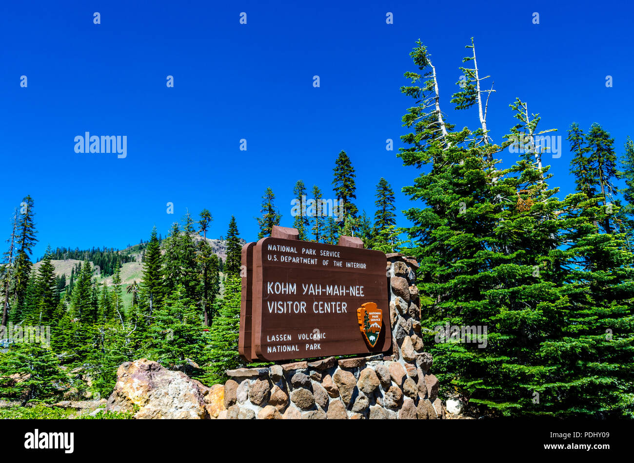 A sign at Lassen Volcanic National Park Stock Photo