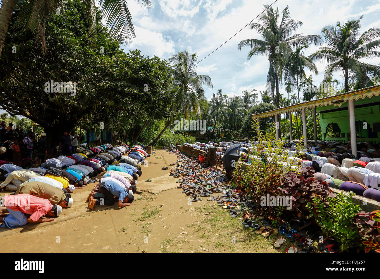 Rohingya refugees offer Jumma prayers at a mosque at Ukhia, Cox's Bazar, Bangladesh. Stock Photo