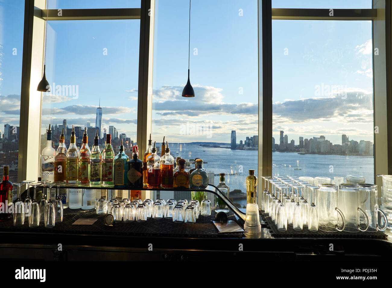 View of the Hudson River from the Gansevoort  Meat Packing Hotel terrace Bar Stock Photo