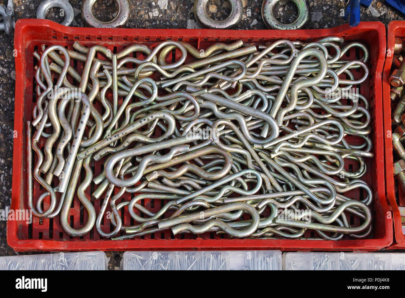 R clips hairpin safety cotters in the crate Stock Photo Alamy