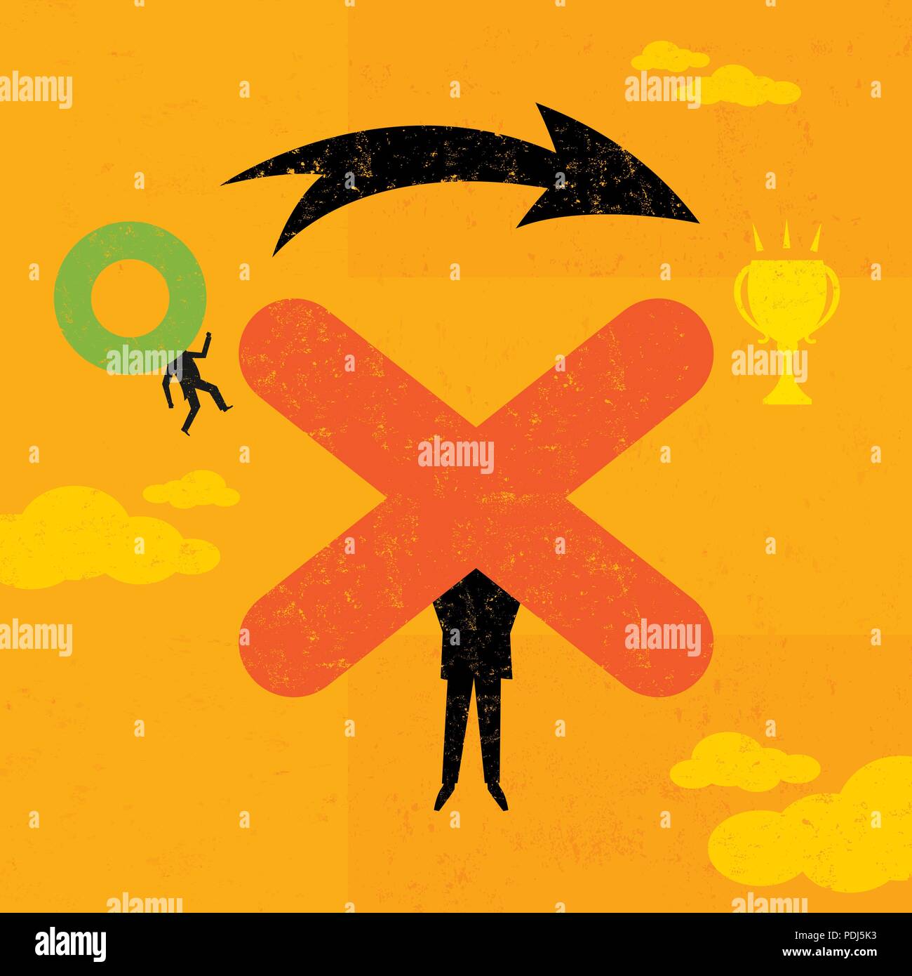Obstacle Overcomer. An 0 maneuvering over an X to achieve his goal. Stock Vector