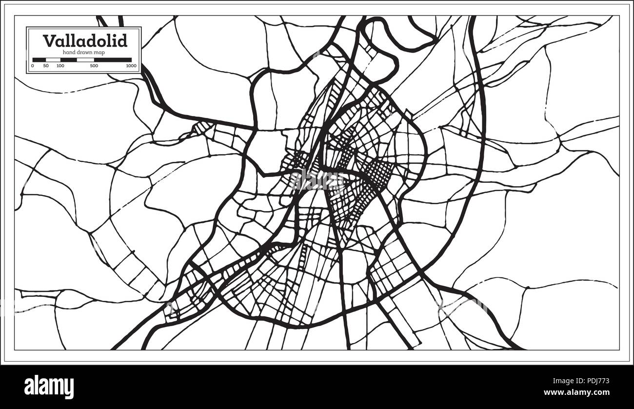 Valladolid Spain City Map in Retro Style. Outline Map. Vector Illustration. Stock Vector