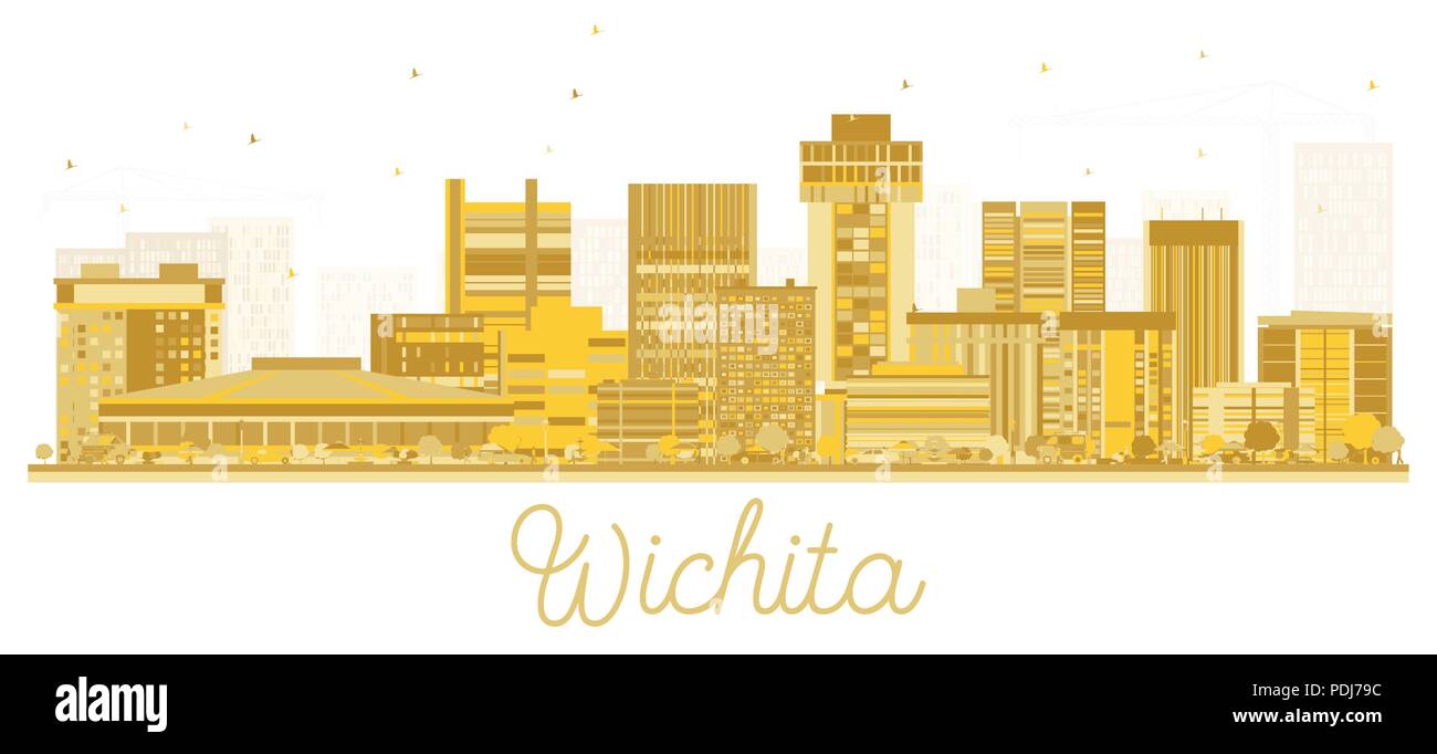 Wichita Kansas City Skyline Golden Silhouette. Vector illustration
