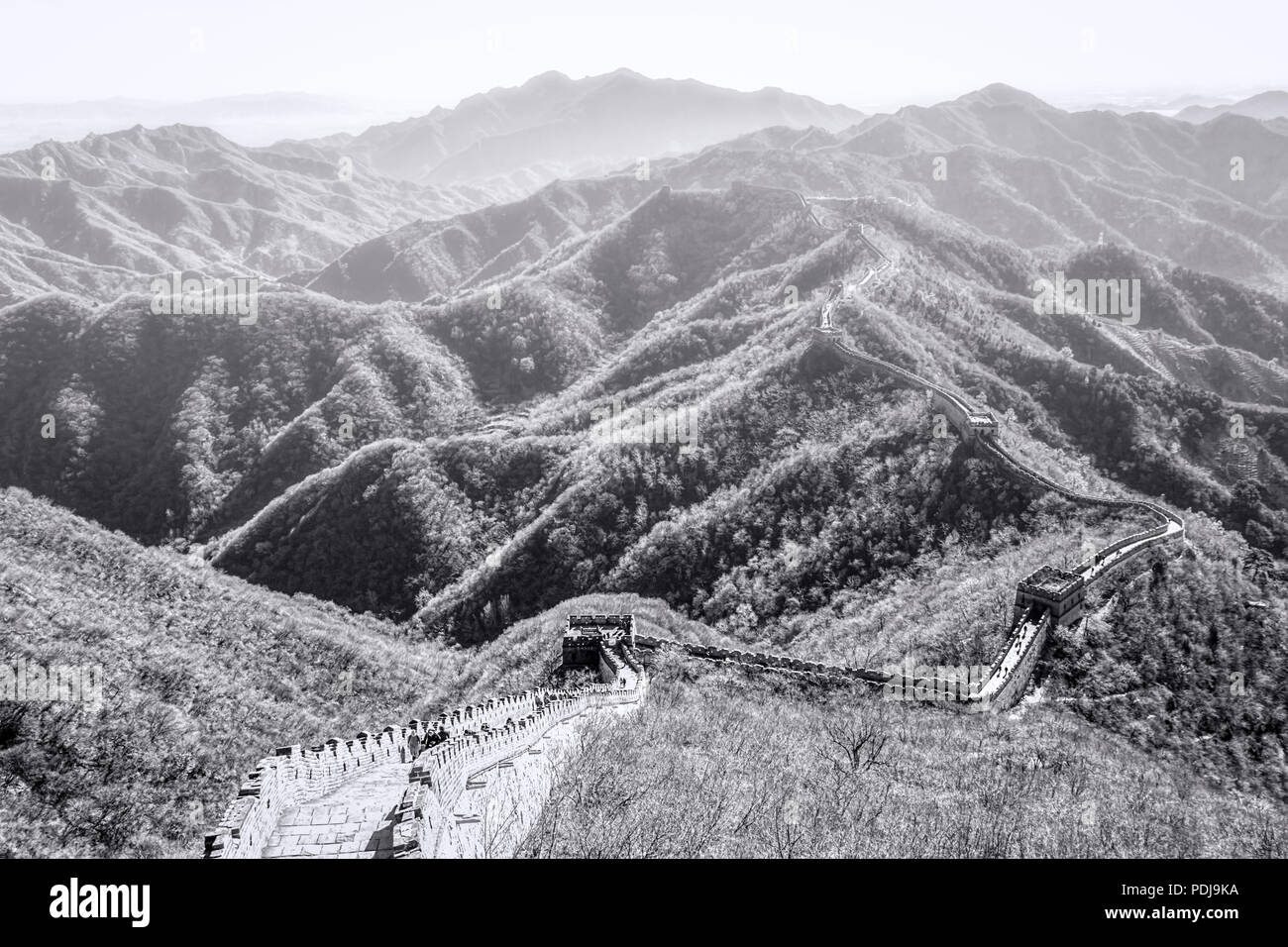 Black an White view of the Great Wall of China Stock Photo