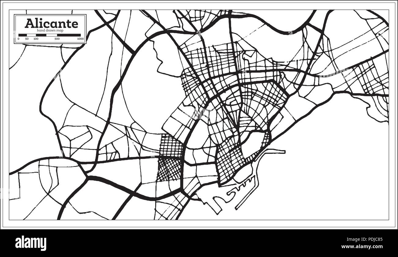Alicante Spain City Map in Retro Style. Outline Map. Vector Illustration Stock Vector Image ...