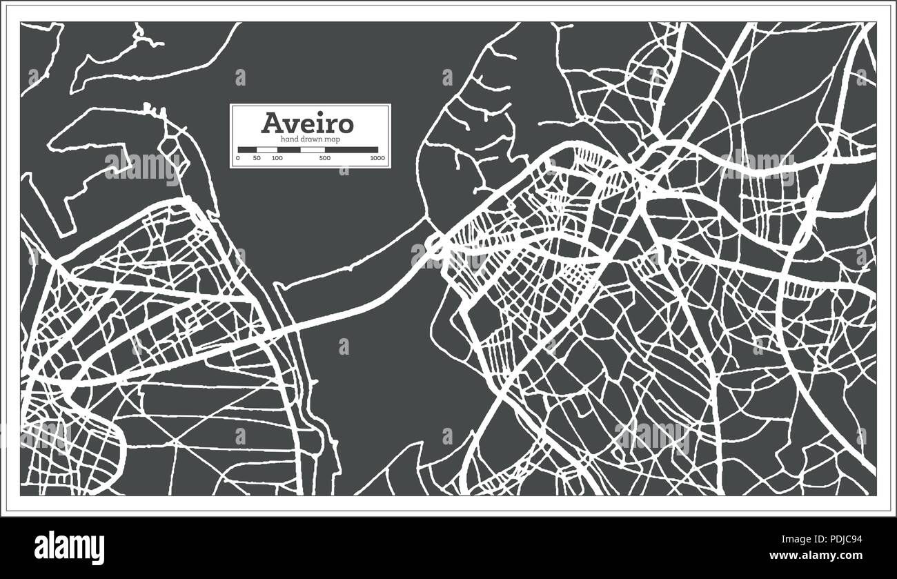 Aveiro Portugal City Map in Retro Style. Outline Map. Vector Illustration. Stock Vector