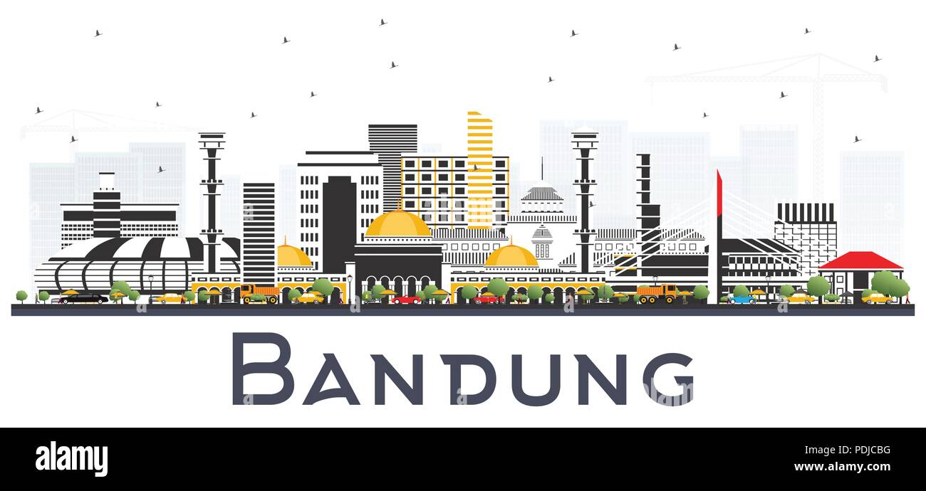 Bandung Indonesia City Skyline with Gray Buildings Isolated on White. Vector Illustration. Stock Vector