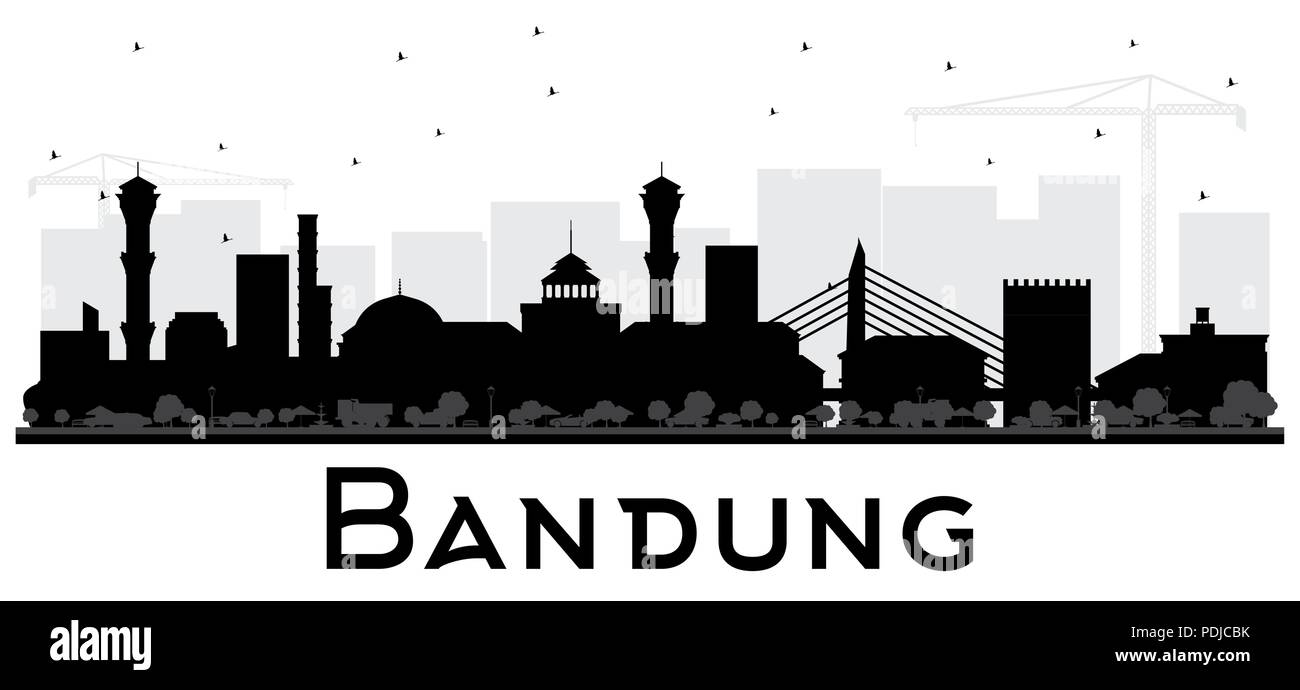 Bandung Indonesia City Skyline Silhouette with Black Buildings Isolated on White. Vector Illustration. Stock Vector