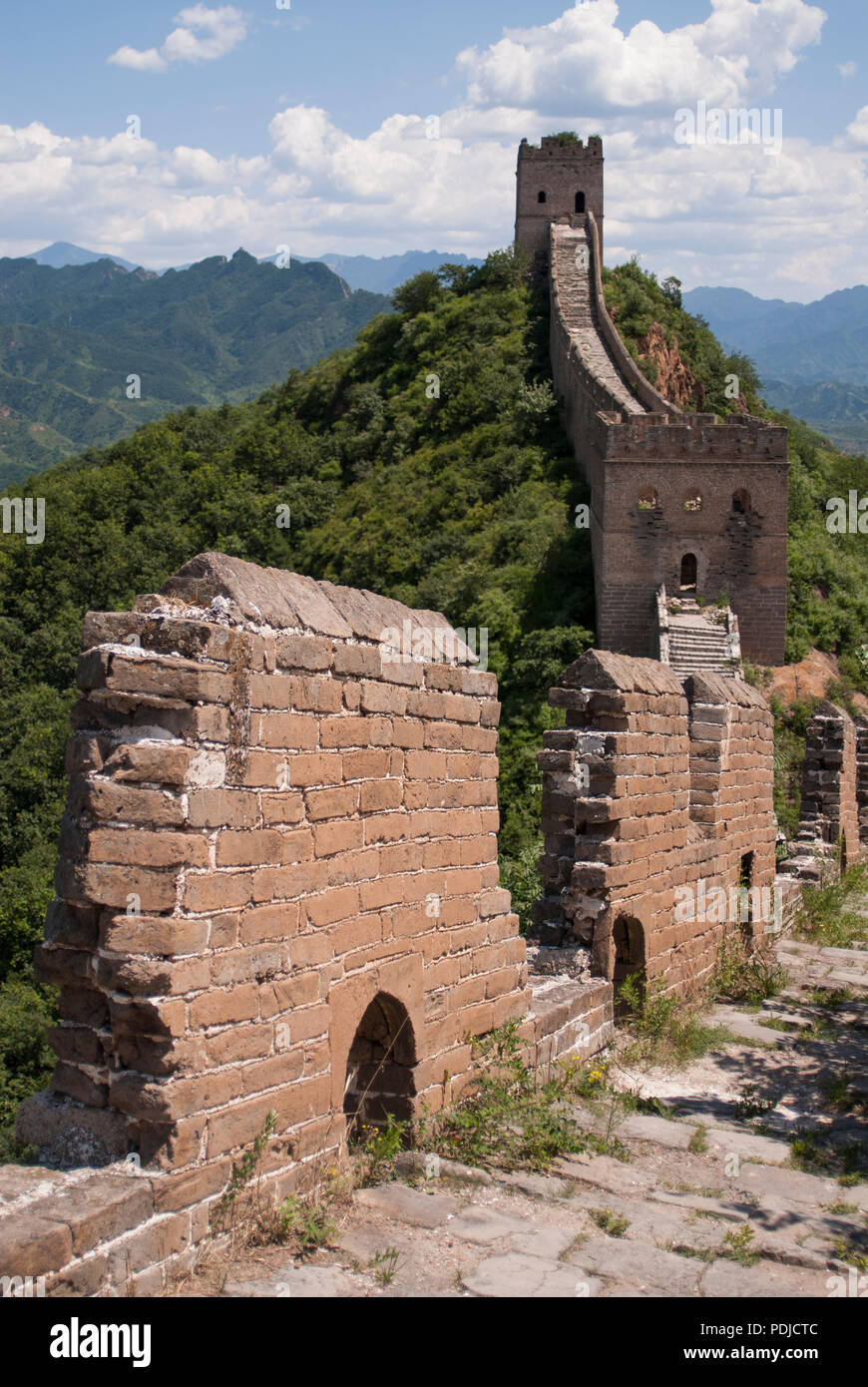 The Great Wall of China at Jinshanling, a popular hiking route and one of the best preserved parts of the Great Wall with many original features. Stock Photo
