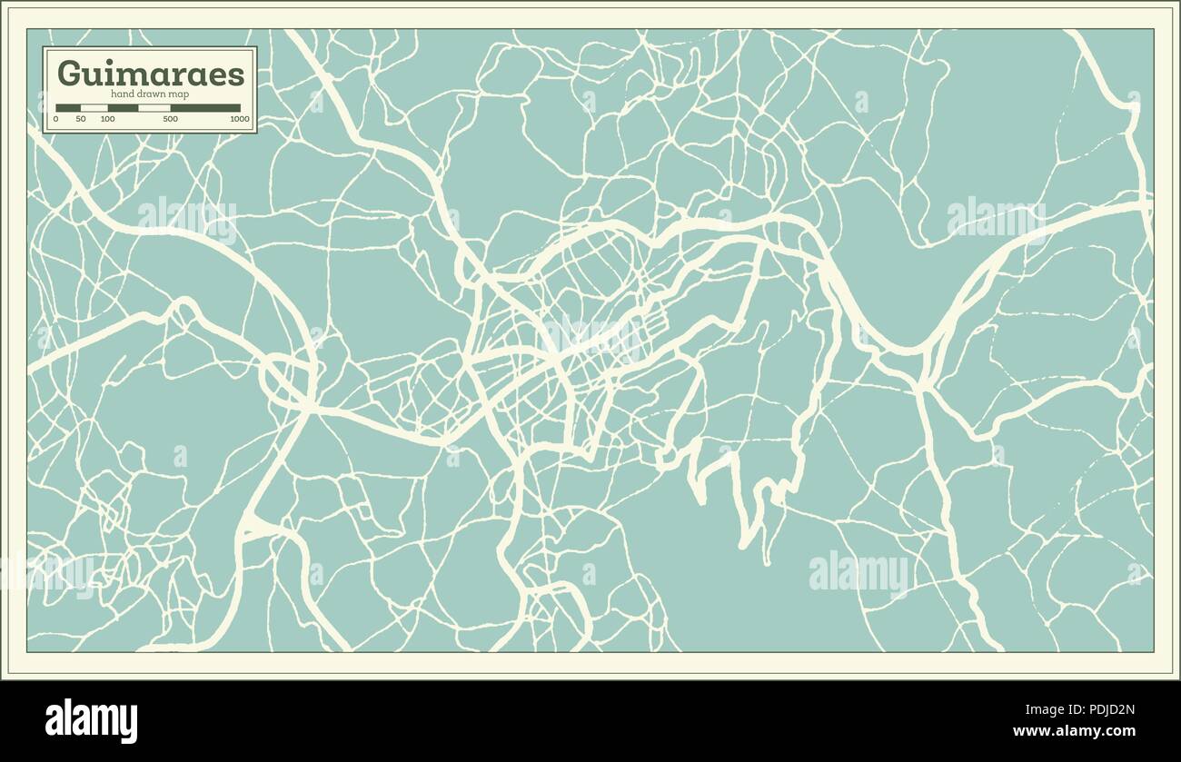 Guimaraes Portugal City Map in Retro Style. Outline Map. Vector ...