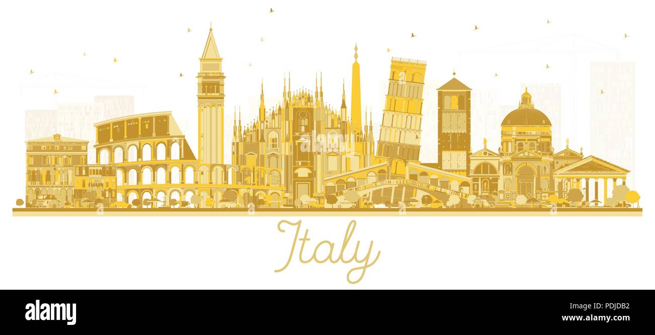 Italy City Skyline Golden Silhouette with Landmarks. Vector Illustration. Business Travel and Tourism Concept with Historic Architecture. Stock Vector