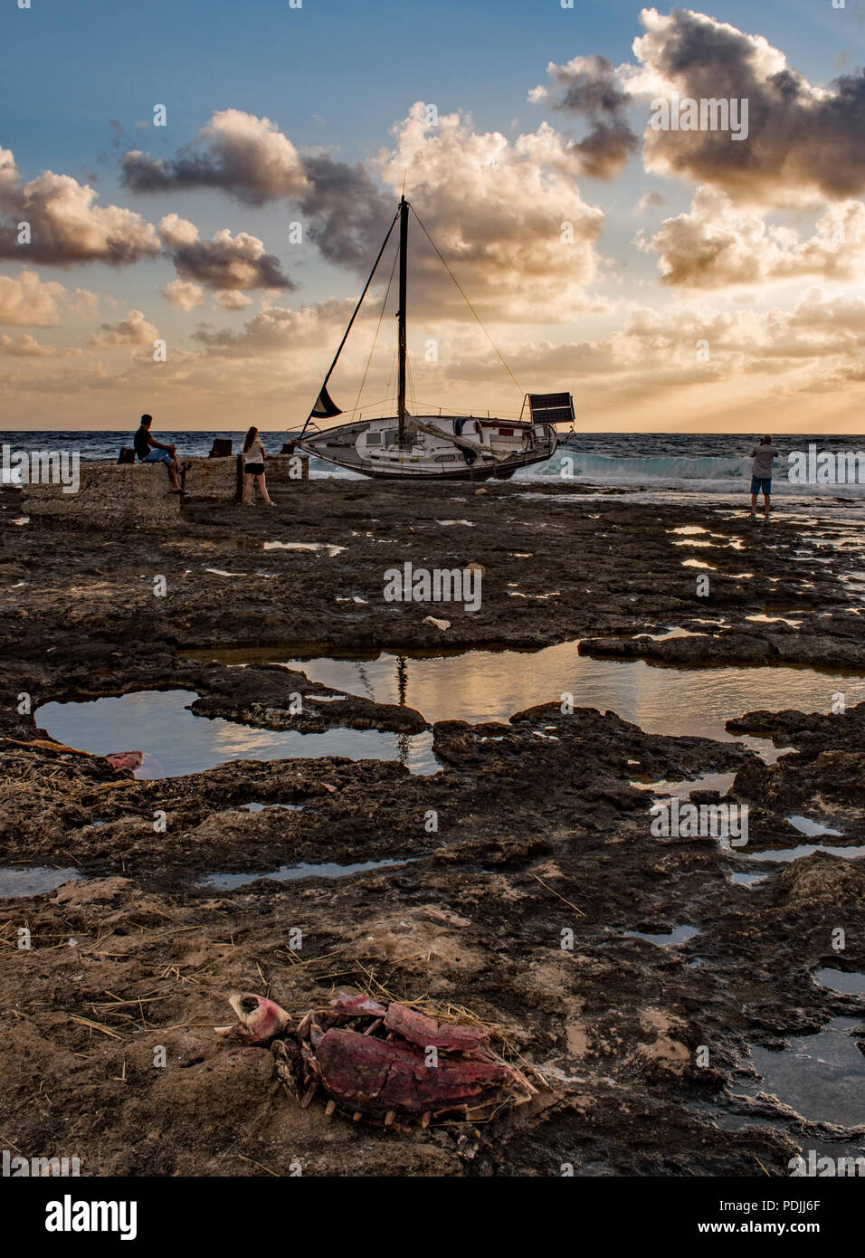 Beached yacht, Paphos,Cyprus Stock Photo