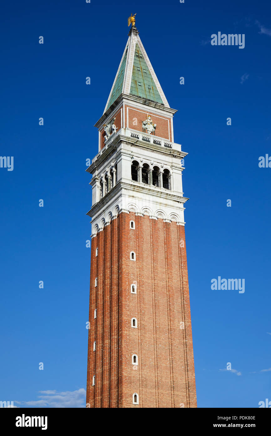 Saint Mark campanile, bell tower in Venice in a sunny summer day, blue sky Stock Photo