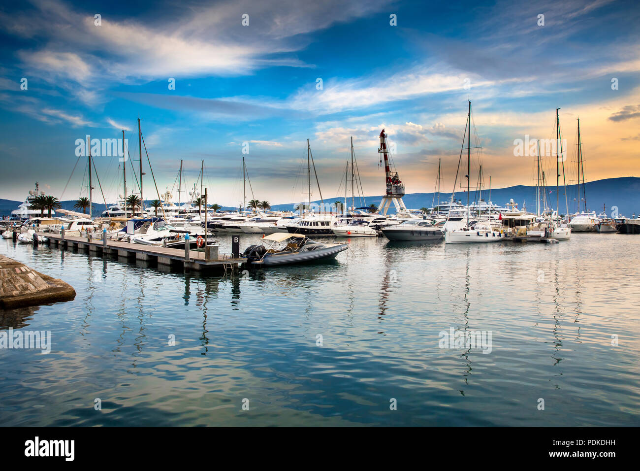 Sunset in Porto Montenegro in Tivat city Stock Photo