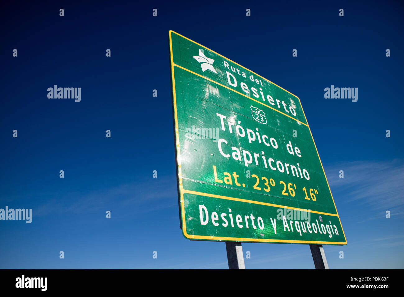 Tropic of Capricorn road sign in Chile Stock Photo