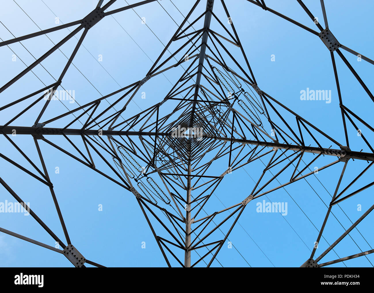 Electricity Pylon low angle view from below Stock Photo