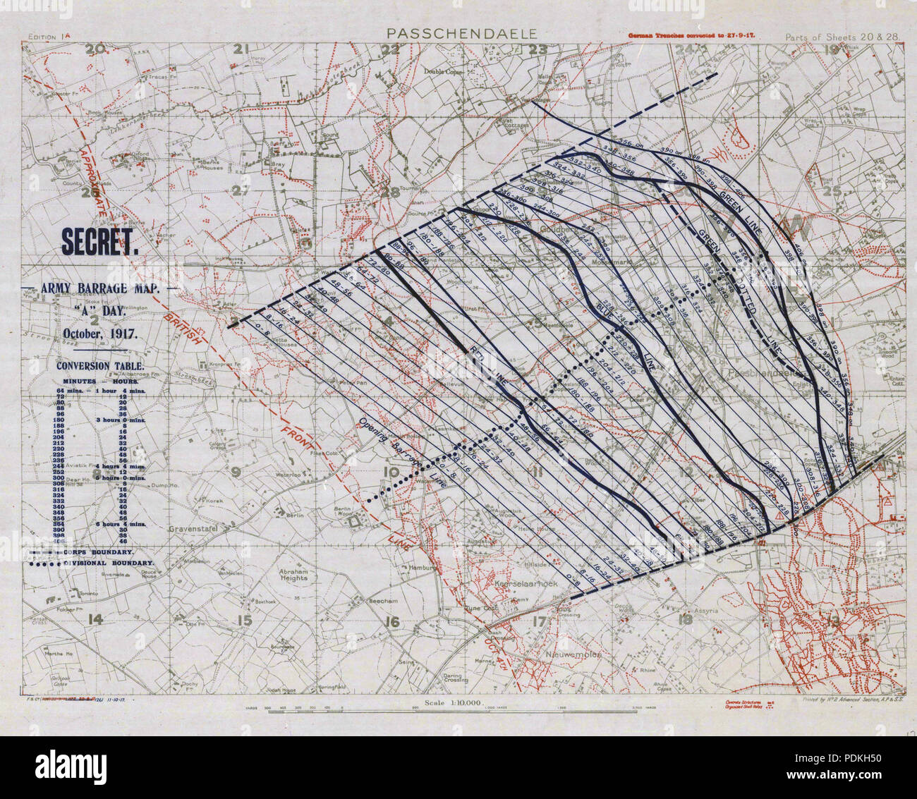 45 First Battle of Passchendaele - barrage map (colour balance) Stock Photo