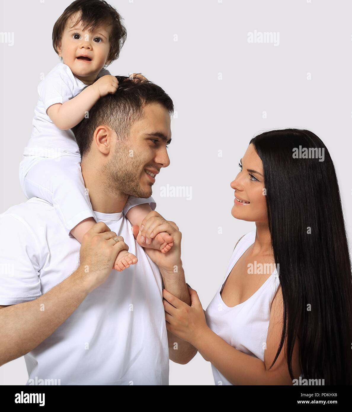 A happy family on white background Stock Photo - Alamy