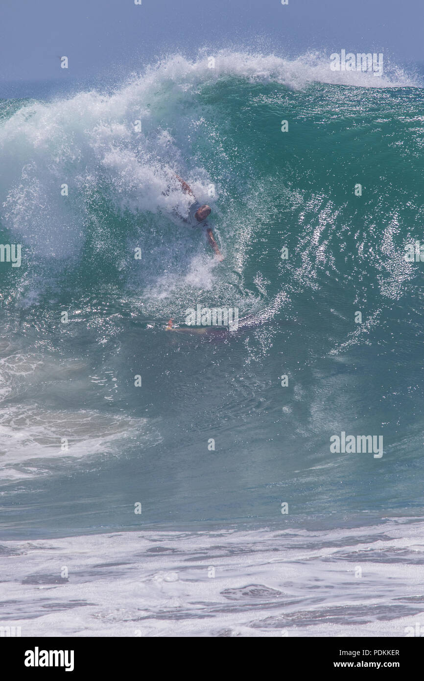 Bodysurfing at the world famous Wedge in Newport Beach California Stock