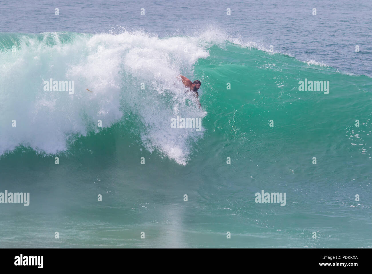 Bodysurfing at the world famous Wedge in Newport Beach California Stock