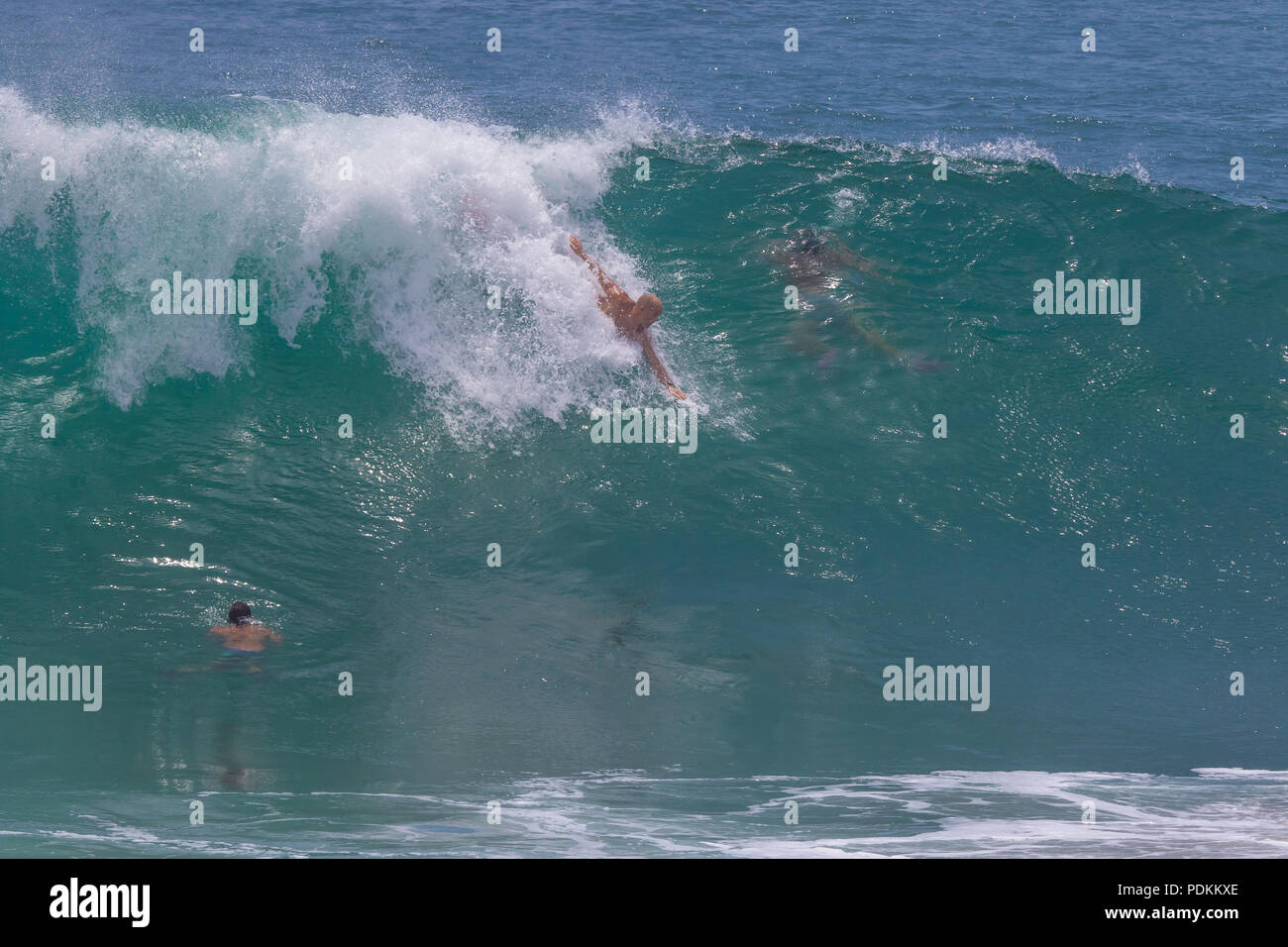 Bodysurfing at the world famous Wedge in Newport Beach California Stock