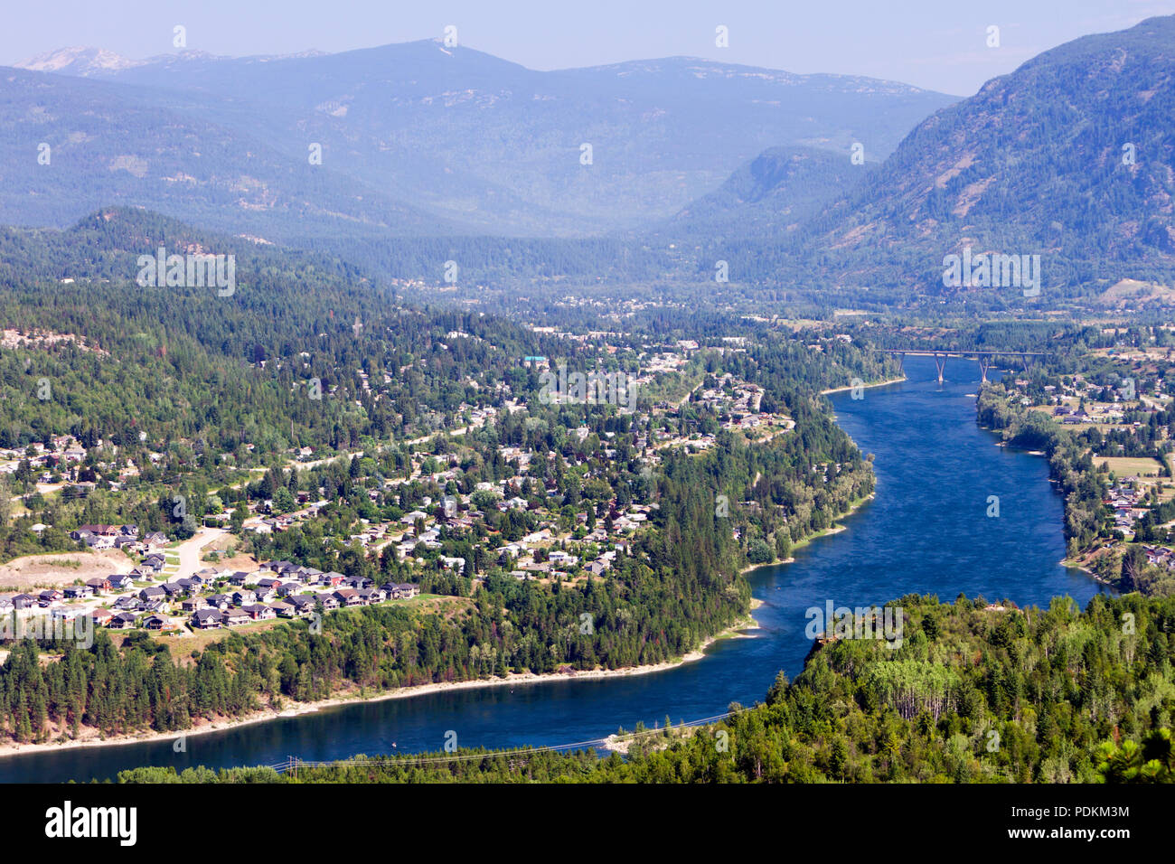 View Of The Columbia River And Selkirk Mountains In Castlegar, West ...