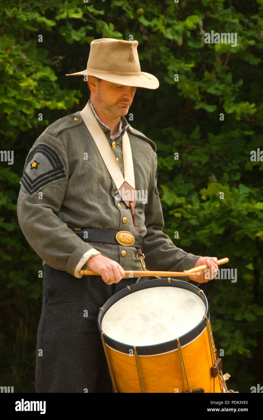 Confederate drummer, Civil War Re-enactment, Willamette Mission State Park, Oregon Stock Photo
