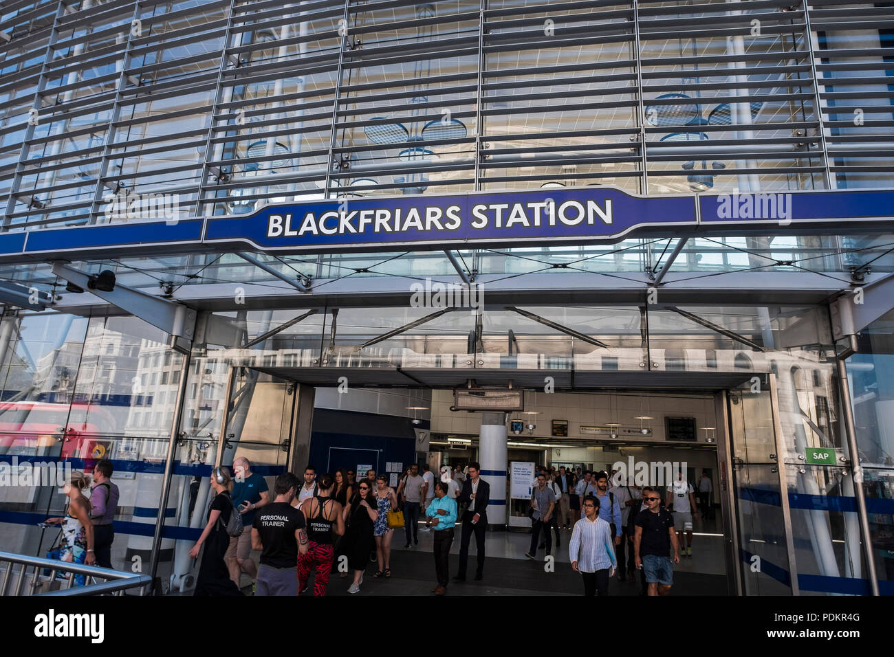 Commuters exiting Blackfriars stations, London, England, U.K. Stock Photo