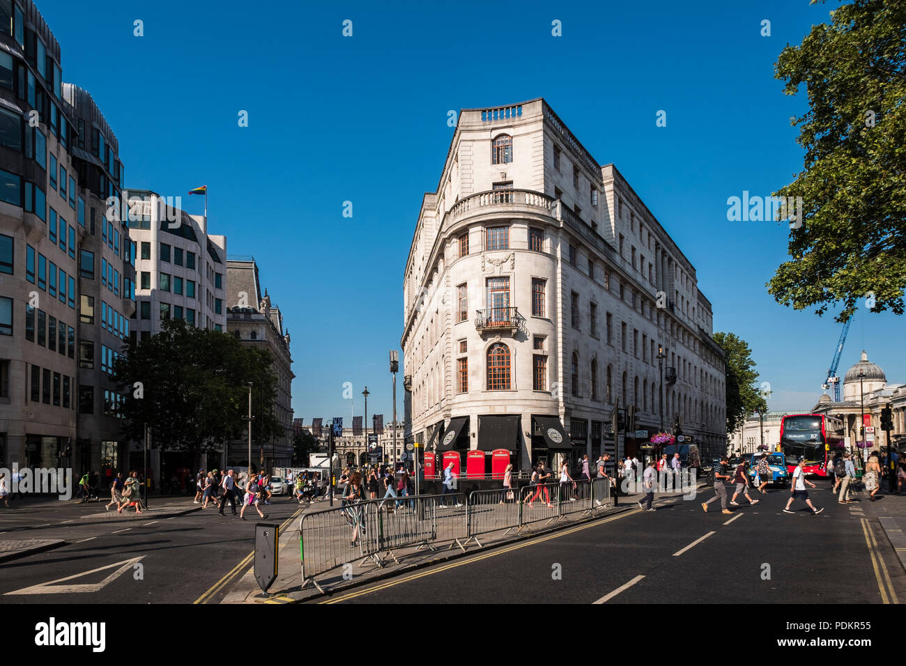 Junction of the Strand & Duncannon Street, London, England, U.K. Stock Photo