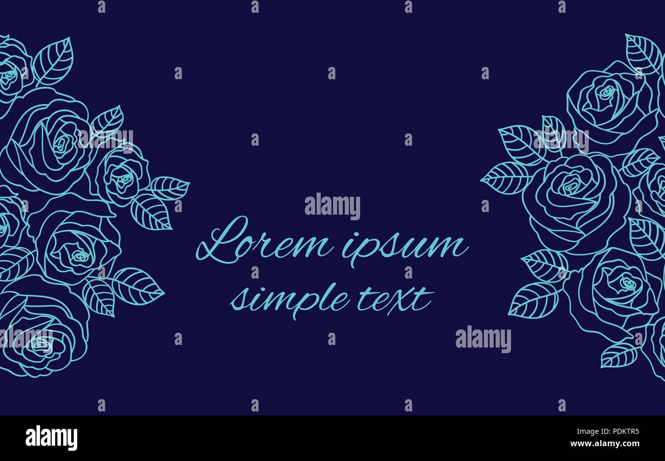 Floral vector design with pale blue outline roses on the navy ...