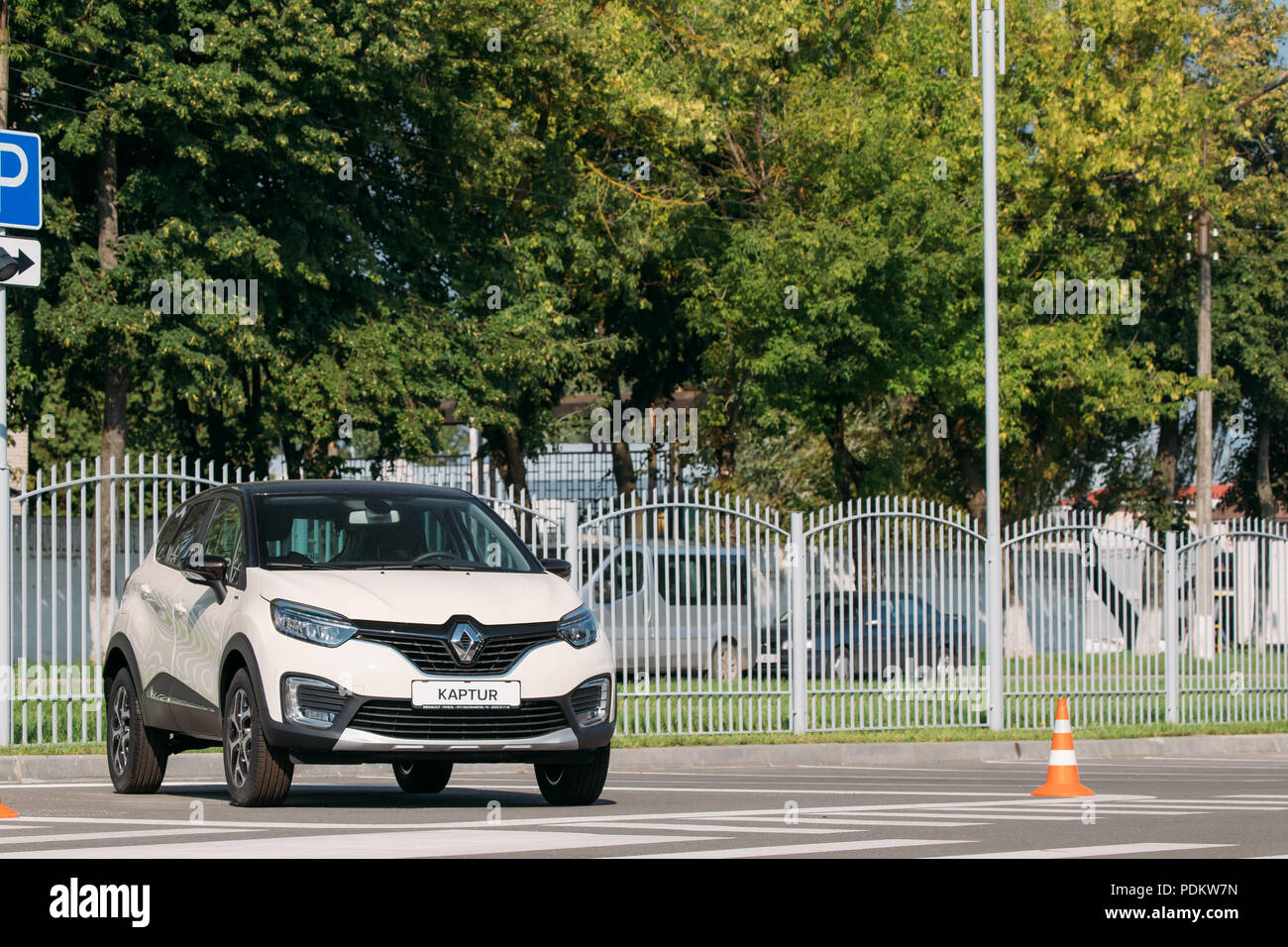 Gomel, Belarus - June 31, 2018: White Color Renault Kaptur Car Is The Subcompact Crossover Parking In Street. Renault Kaptur Produced Jointly By Renau Stock Photo