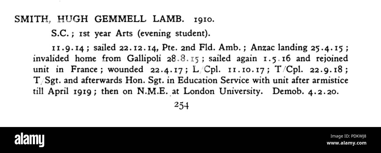 61 Hugh Gemmel Lamb-Smith (UoM, 1926) Stock Photo