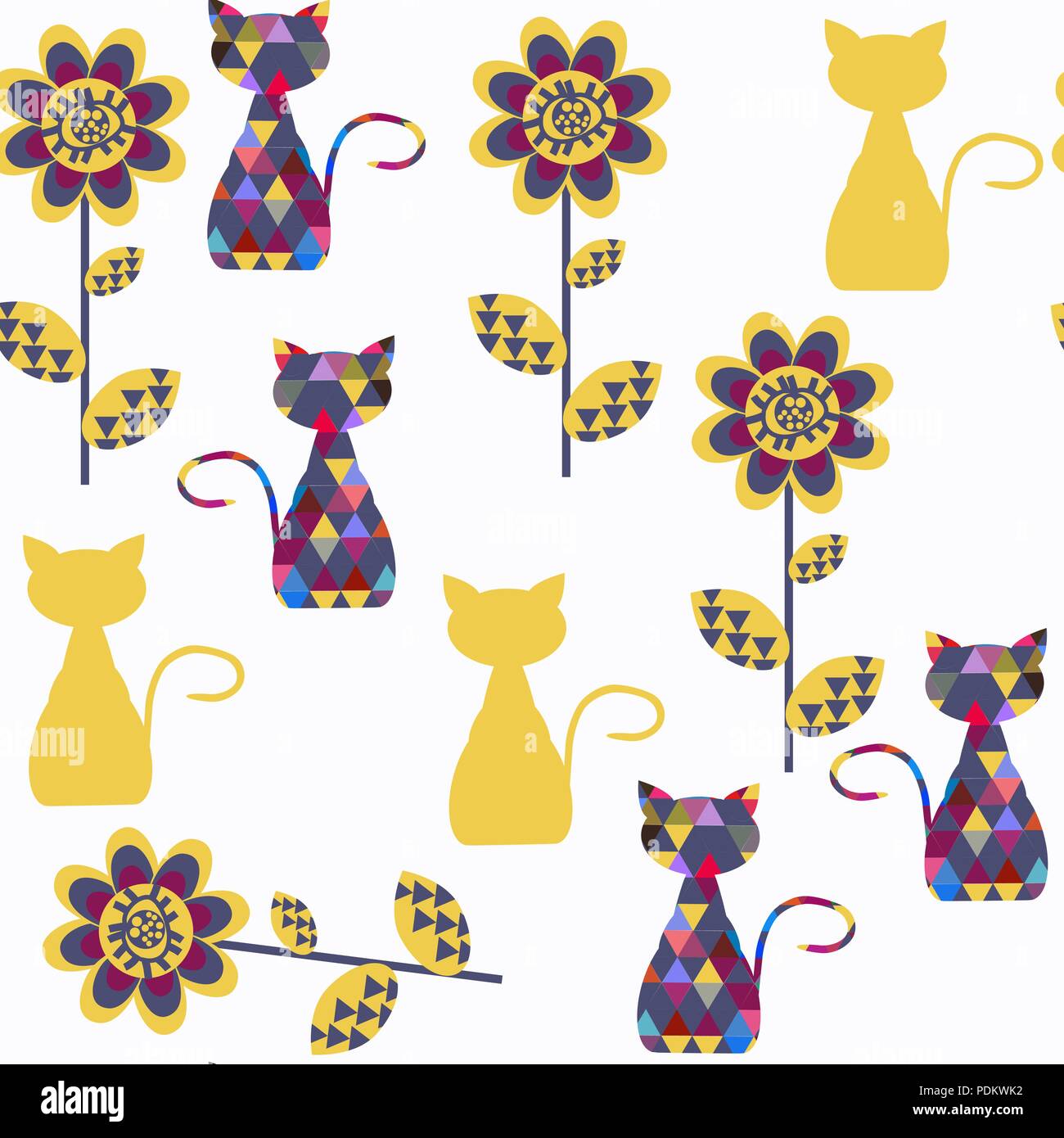 Cats abstract seamless vector pattern. It is located in swatch menu Stock Vector