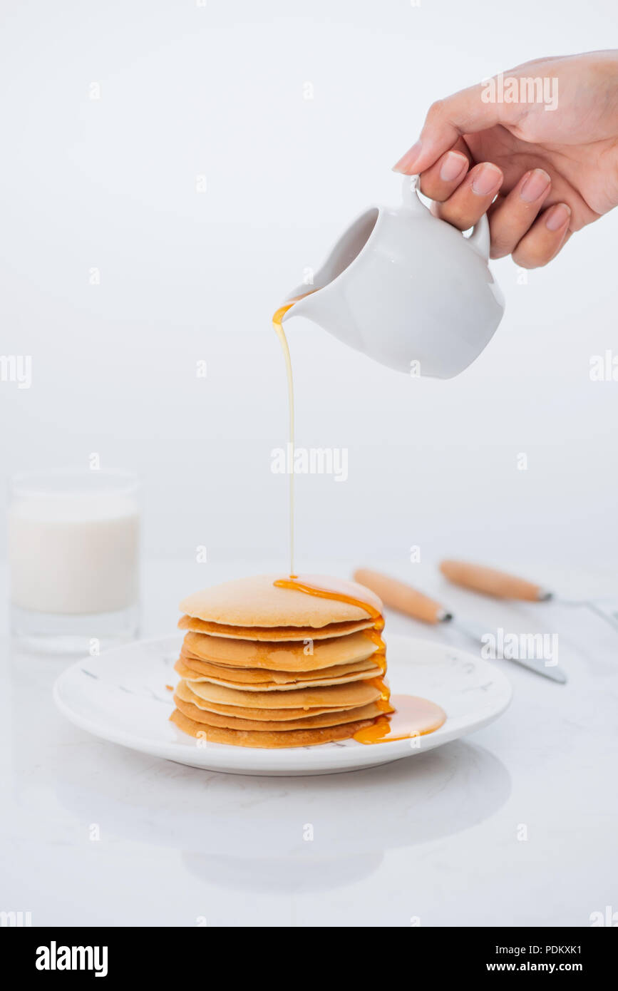 Sweet Homemade Stack of Pancakes with Butter and Syrup for Breakfast ...