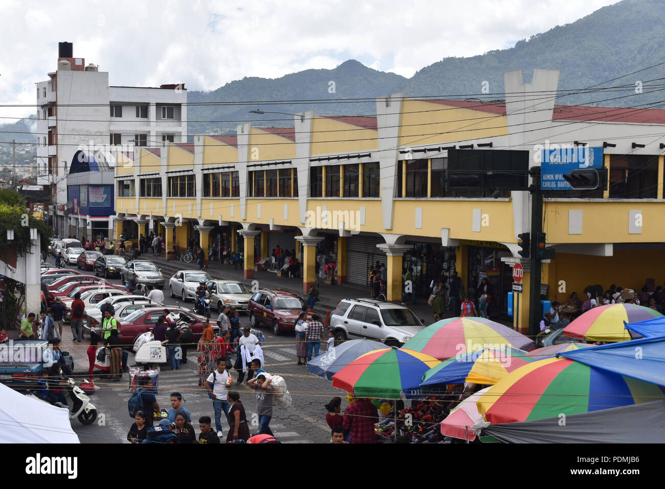 The streets of downtown San Marcos, Guatemala. July 12, 2018 Stock