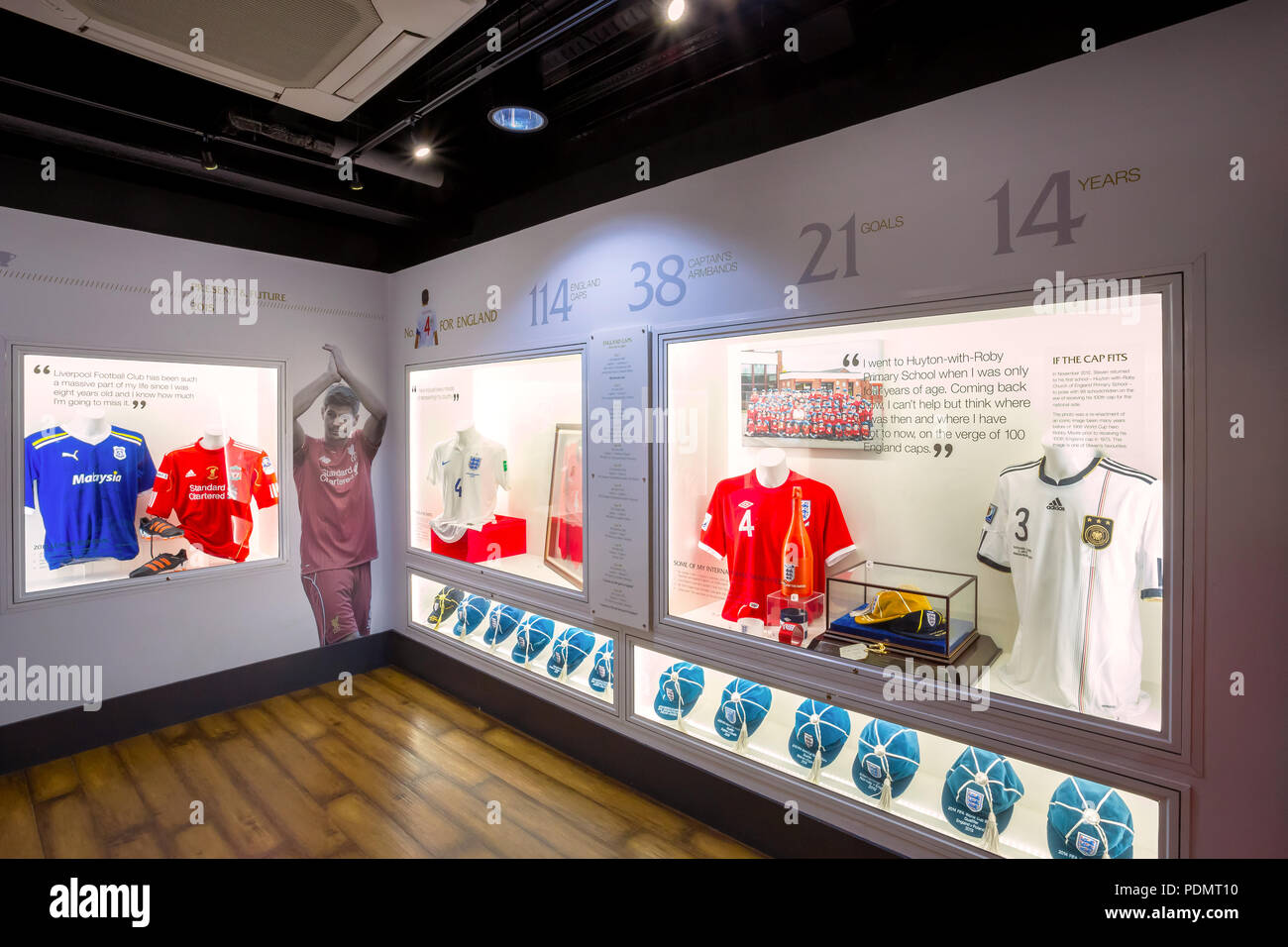 LIVERPOOL, UNITED KINGDOM - MAY 17 2018: The Steven Gerrard Collection in LFC Story museum collected incredible mementoes during a legendary and unfor Stock Photo