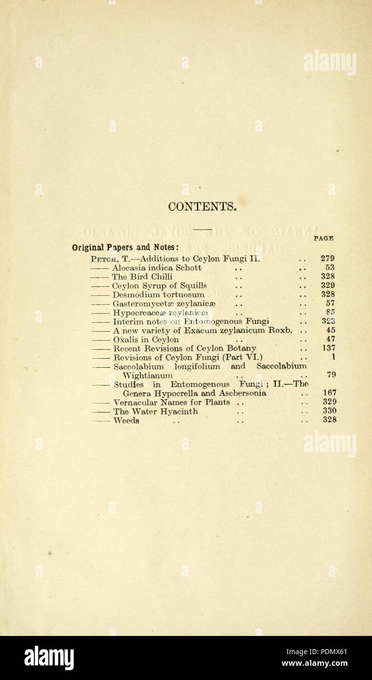 Annals of the Royal Botanic Gardens, Peradeniya Stock Photo