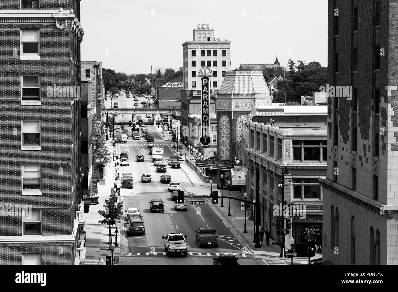 Galena Boulevard and the Paramount Theater in Aurora, Illinois Stock
