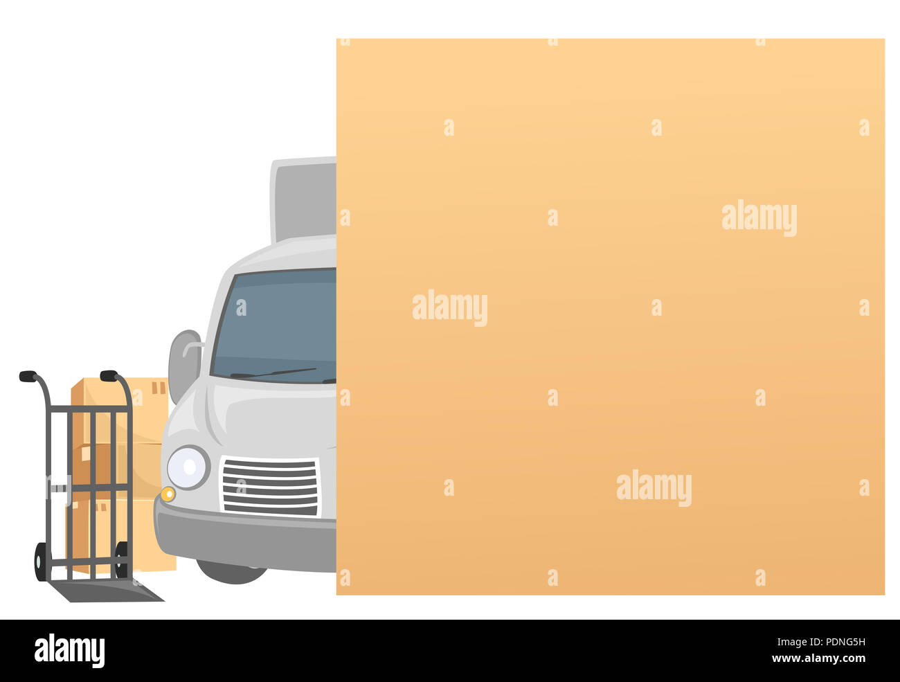 Illustration of a Blank Box Board with a Truck, Boxes and Push Cart