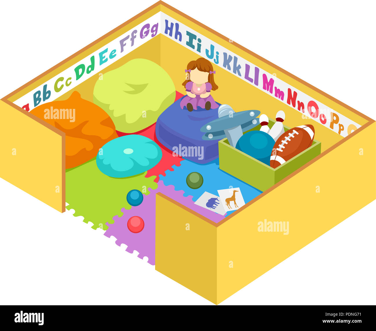 Illustration of a Kids Play Pen Full of Toys and Seats and Decorated ...