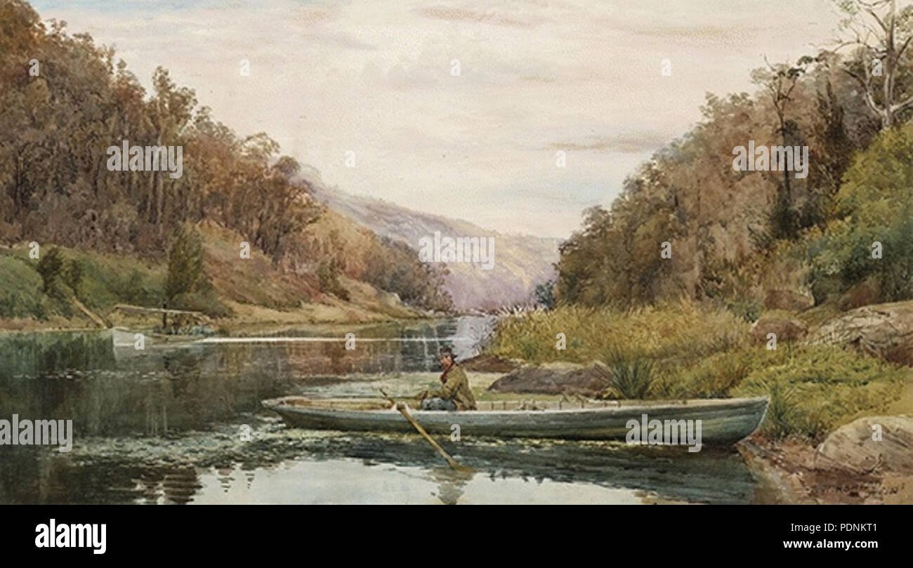 74 Julian Ashton - Boatman on the Hawkesbury River, at Cole and Candle Creek, near Akuna Bay, 1883 (2) Stock Photo