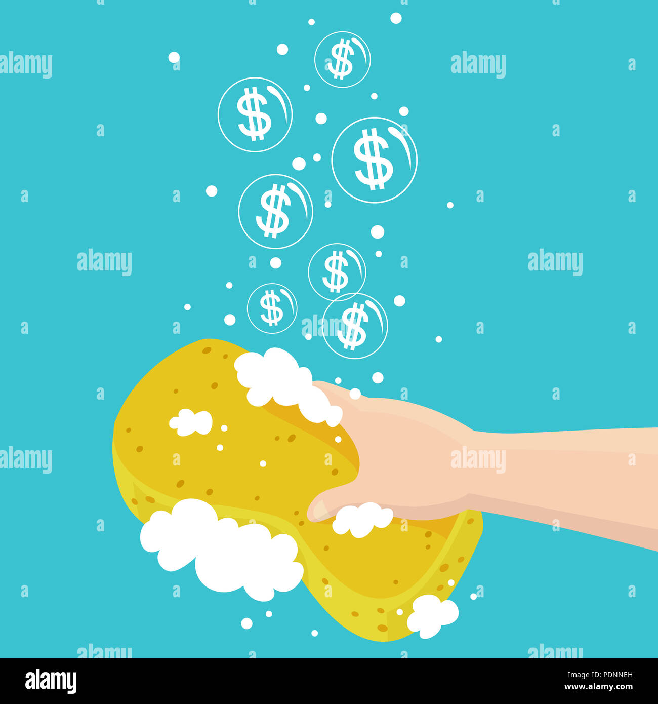 Illustration Of A Hand Holding A Soapy Sponge With Bubbles And Dollar Signs Stock Photo Alamy